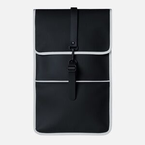 NWT Rains Unisex Black Waterproof Backpack with Silver Reflective Trim